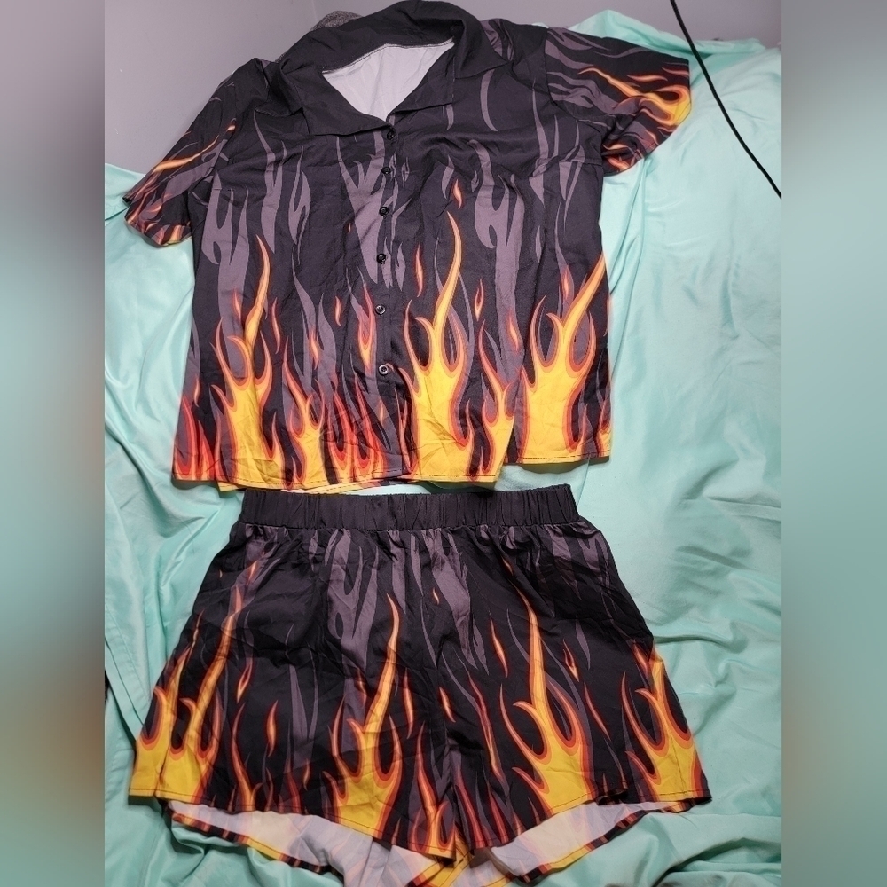 Shein 4X Shorts and Button Down Shirt Set